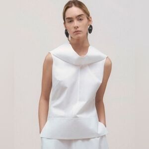 NWT $880 Brandon Maxwell The Bowie Draped Poplin Collar Top Size 8